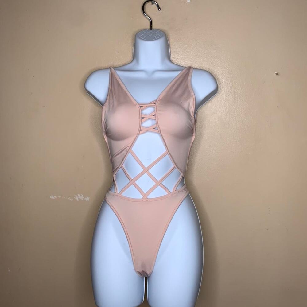 Criss cross tie design one piece women swimsuit small